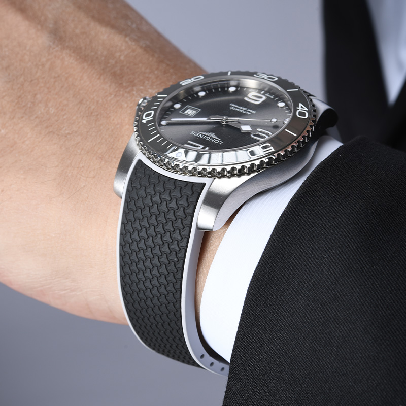 Rubber Strap For Longines HydroConquest 41/43mm Two Tone With Folding Buckle