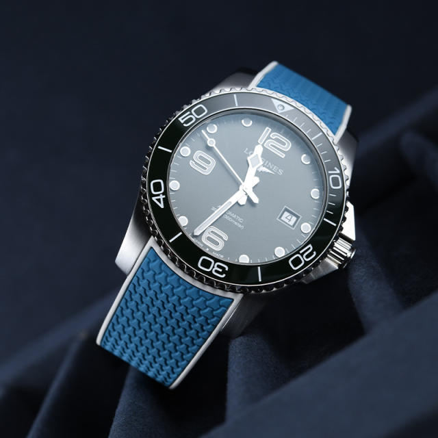 Rubber Strap For Longines HydroConquest 41/43mm Two Tone With Folding Buckle