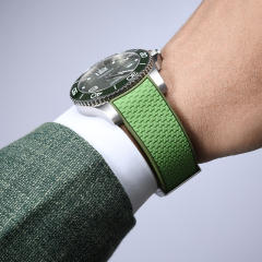 Rubber Strap For Longines HydroConquest 41/43mm Two Tone With Folding Buckle