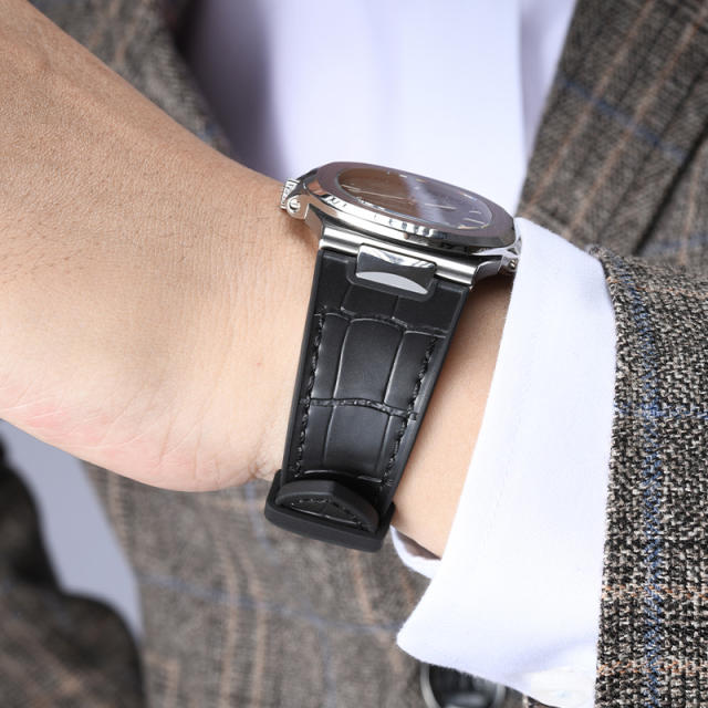 【Include Endlink+clasp】100% Rubber Strap Imitated Alligator Lines Rubber Strap For Patek Philippe 5711 bracelet models