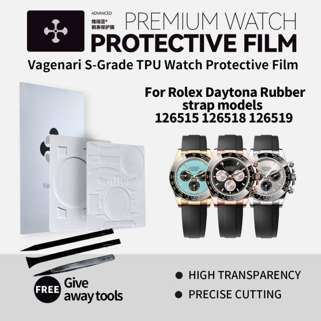 Vagenari S-Grade TPU Watch Protective Film For Rolex Daytona Rubber strap models 126515 126518 126519