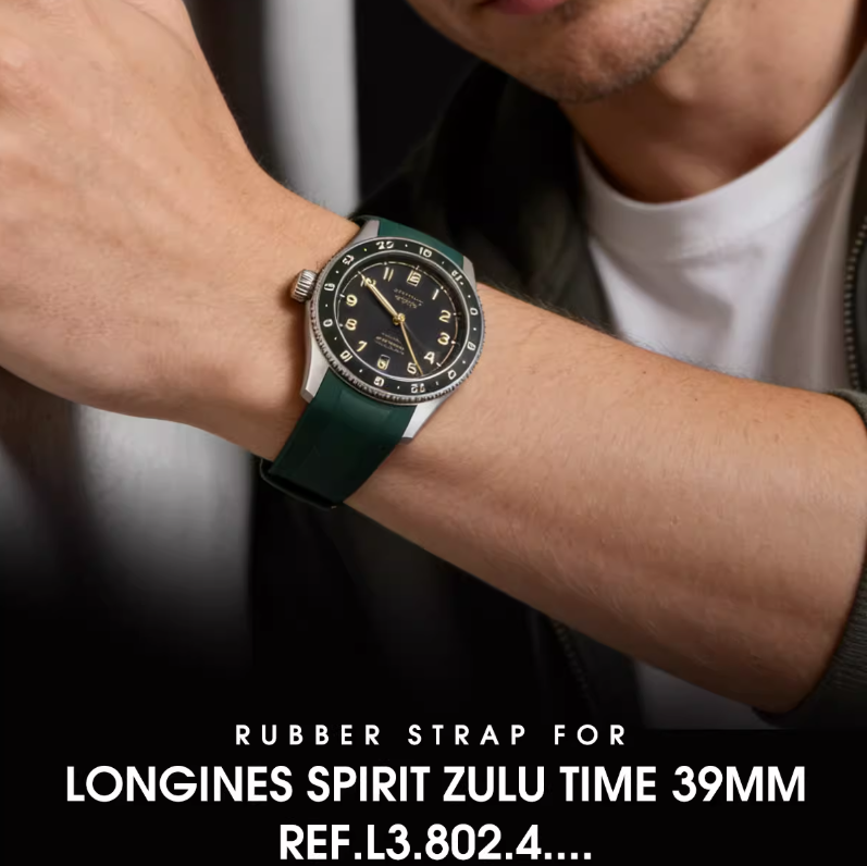 Rubber strap for For Longines Spirit Zulu Time 39mm ref.L3.802.4....