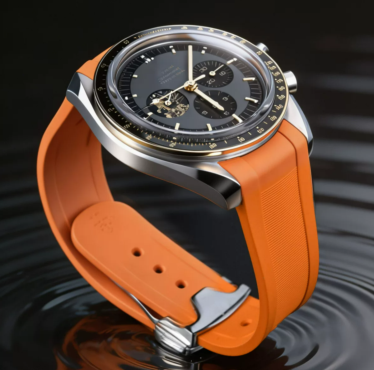 Rubber Strap For Speedmaster Moonwatch Chronograph 42 mm with Folding clasp