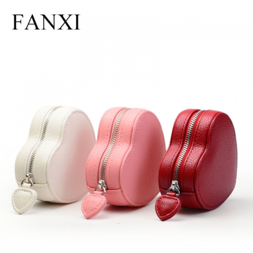 FANXI Custom Logo Jewellery Packaging Boxes With Velvet Pouch Insert For Bangle Bracelet And Beads Heart Shaped PU Leather Jewelry Gift Box