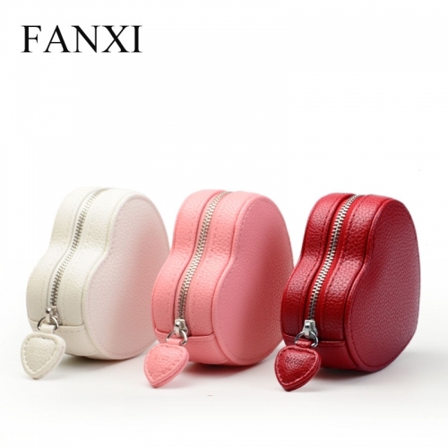 FANXI Custom Logo Jewellery Packaging Boxes With Velvet Pouch Insert For Bangle Bracelet And Beads Heart Shaped PU Leather Jewelry Gift Box