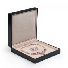 FANXI OEM Black PU leather Jewellery Ring Neclace Bracelet Packing Boxes With Beige Suede Insert Deluxe Custom Logo Jewelry Box