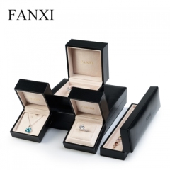 FANXI OEM Black PU leather Jewellery Ring Neclace Bracelet Packing Boxes With Beige Suede Insert Deluxe Custom Logo Jewelry Box