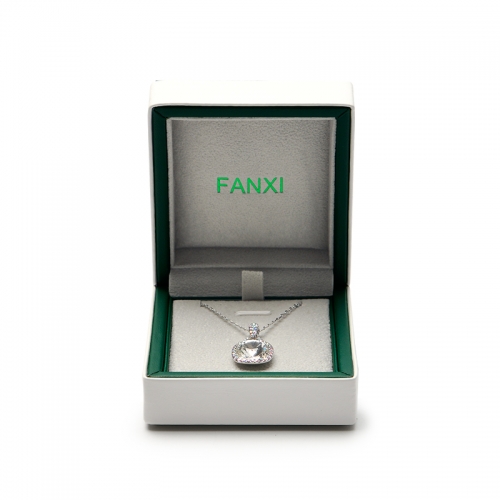 FANXI Wholesale White And Green PU Leather Gift Boxes With Velvet Insert For Ring Necklace Bangle Bracelet Packaging Jewelry Box Custom Logo