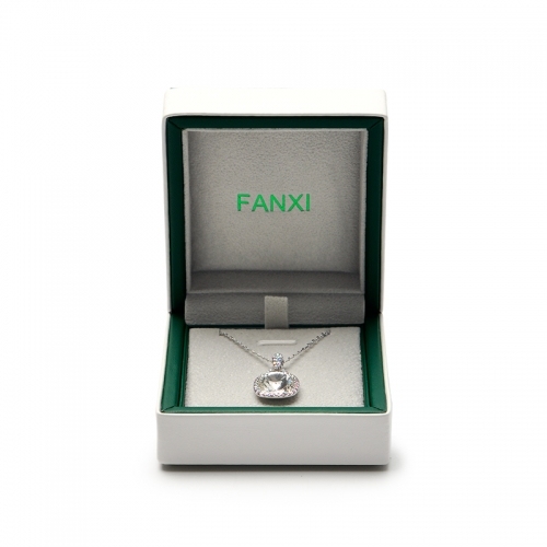 FANXI Wholesale White And Green PU Leather Gift Boxes With Velvet Insert For Ring Necklace Bangle Bracelet Packaging Jewelry Box Custom Logo