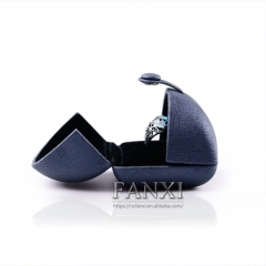 FANXI Custom Logo Jewelry Packaging Boxes With Black Velvet Insert And Button Double Door Blue PU Leather Jewellery Box
