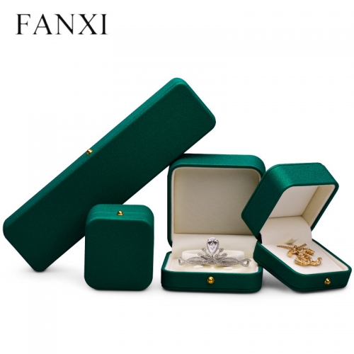 wholesale green leather jewelry packaging boxes for ring earring pendant bangle bracelet necklace