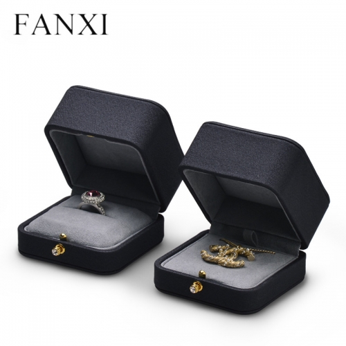 Black leather with microfiber jewelry box packaging custom for ring earring pendant bangle bracelet necklace