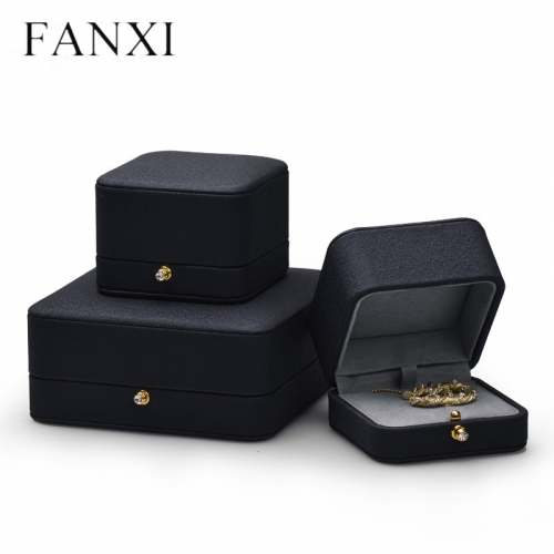 Black leather with microfiber jewelry box packaging custom for ring earring pendant bangle bracelet necklace