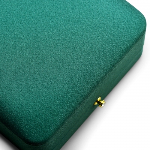 Emerald green leather jewelry packaging box with gray microfiber inside