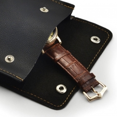 FANXI Custom PU jewelry Bag With Gold Sewing For Watch Shop Party Favors Double Button Black Luxury Leather Watch Pouch