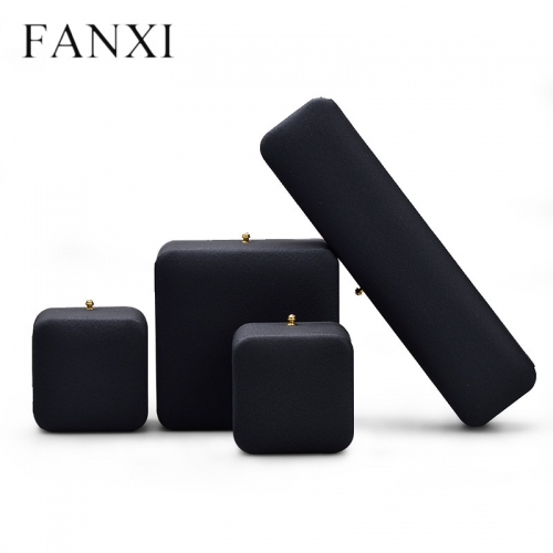 Black leather with microfiber jewelry box packaging custom for ring earring pendant bangle bracelet necklace