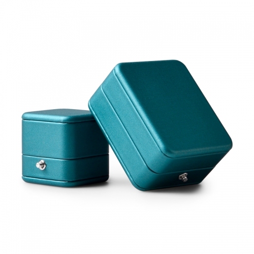 Peacock blue leather jewellery packaging box for pendant ring