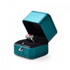 Peacock blue leather jewellery packaging box for pendant ring