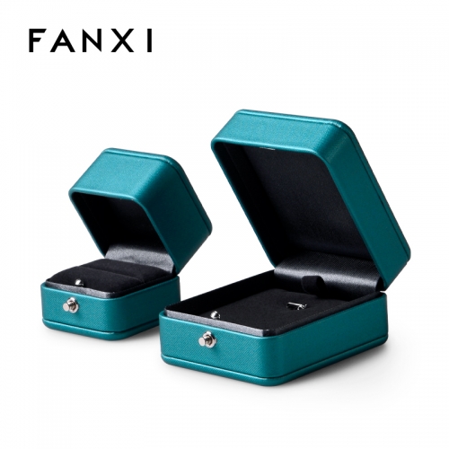 Peacock blue leather jewellery packaging box for pendant ring