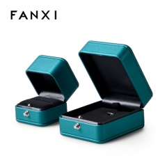 Peacock blue leather jewellery packaging box for pendant ring