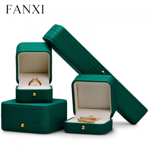 wholesale green leather jewelry packaging boxes for ring earring pendant bangle bracelet necklace