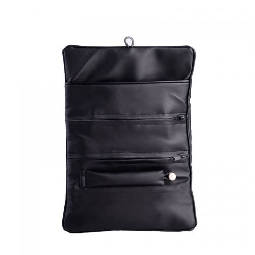 FANXI Wholesale Custom Black PU Jewellery Storage Bag For Ring Earrings Necklace Bracelet Bangle Packaging Travel Leather Jewelry Roll