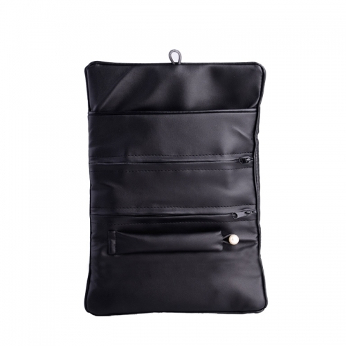 FANXI Wholesale Custom Black PU Jewellery Storage Bag For Ring Earrings Necklace Bracelet Bangle Packaging Travel Leather Jewelry Roll
