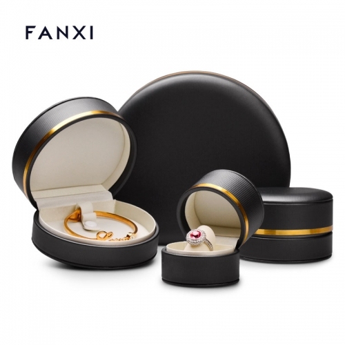 Custom balck leather jewellery packaging box for ring earring pendant bangle bracelet necklace