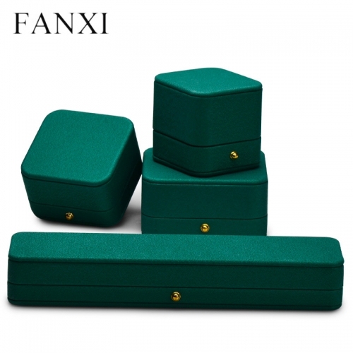 wholesale green leather jewelry packaging boxes for ring earring pendant bangle bracelet necklace