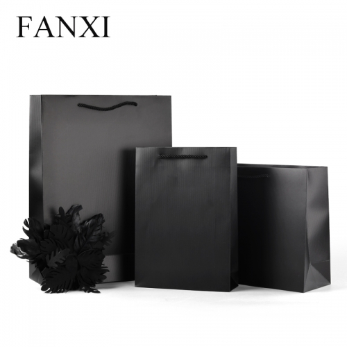 FANXI factory wholesale custom famous brand black paper bag with logo printed