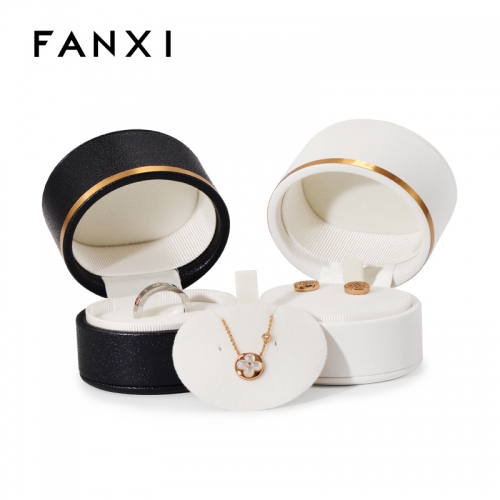 Round leather jewelry packaging box for ring earring pendant