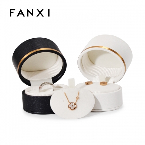 Round leather jewelry packaging box for ring earring pendant
