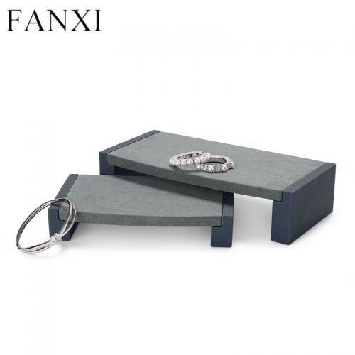 Gray leather microfiber jewelry display stand exhibitor
