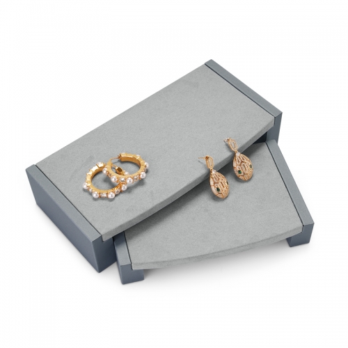 Gray leather microfiber jewelry display stand exhibitor