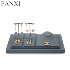 Luxury dark gray PU leahter jewelry display stand set with microfiber