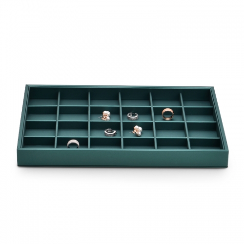 Dark green leather jewelry organizer display tray for ring pendant earring bangle bracelet necklace