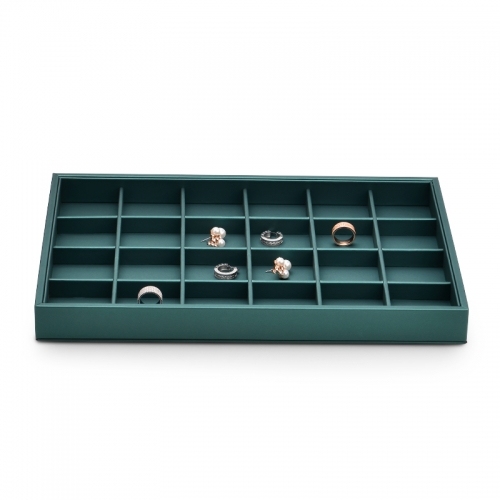 Dark green leather jewelry organizer display tray for ring pendant earring bangle bracelet necklace