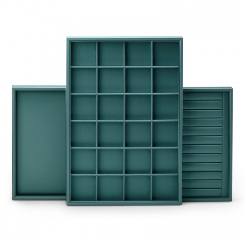 Dark green leather jewelry organizer display tray for ring pendant earring bangle bracelet necklace