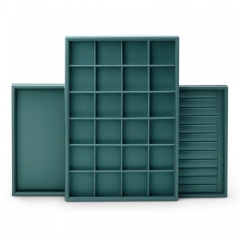 Dark green leather jewelry organizer display tray for ring pendant earring bangle bracelet necklace