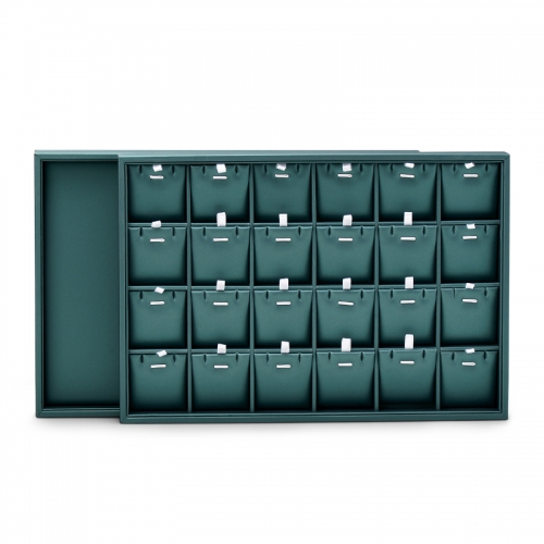 Dark green leather jewelry organizer display tray for ring pendant earring bangle bracelet necklace