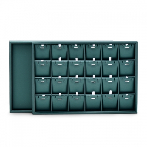 Dark green leather jewelry organizer display tray for ring pendant earring bangle bracelet necklace