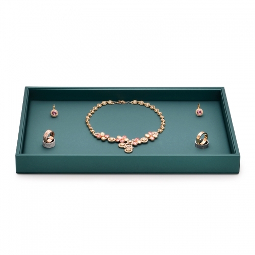 Dark green leather jewelry organizer display tray for ring pendant earring bangle bracelet necklace