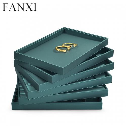Dark green leather jewelry organizer display tray for ring pendant earring bangle bracelet necklace