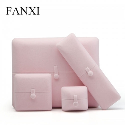 FANXI Wholesale Custom Logo Plastic Jewelry Boxes For Ring Bangle Necklace Bracelet Packaging Pink Velvet Jewellery Gift Box