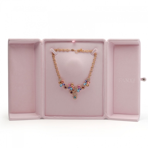 FANXI Wholesale Custom Logo Plastic Jewelry Boxes For Ring Bangle Necklace Bracelet Packaging Pink Velvet Jewellery Gift Box
