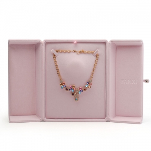 FANXI Wholesale Custom Logo Plastic Jewelry Boxes For Ring Bangle Necklace Bracelet Packaging Pink Velvet Jewellery Gift Box