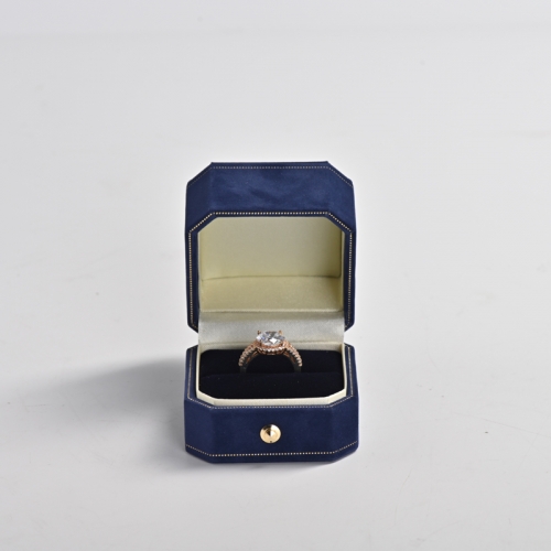 Custom blue octagon jewelry packing box with gold button