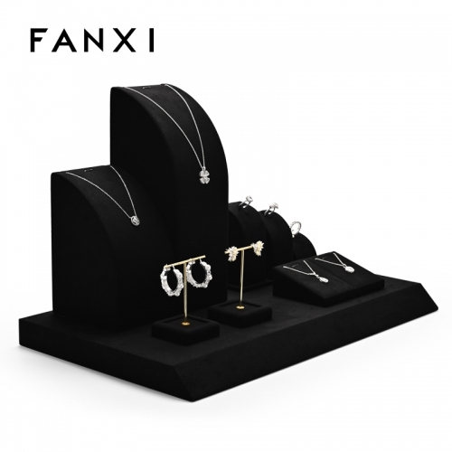 Custom colour black microfiber jewellery display set with metal stand