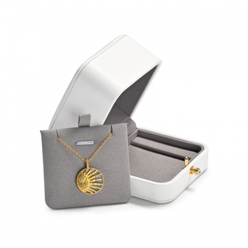 Custom logo white leather jewelry box with microfiber inside