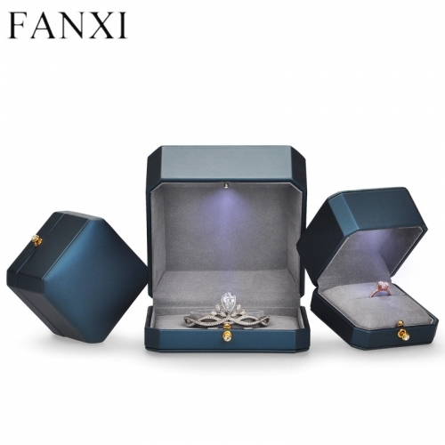 Custom logo LED light leather jewelry packaging box